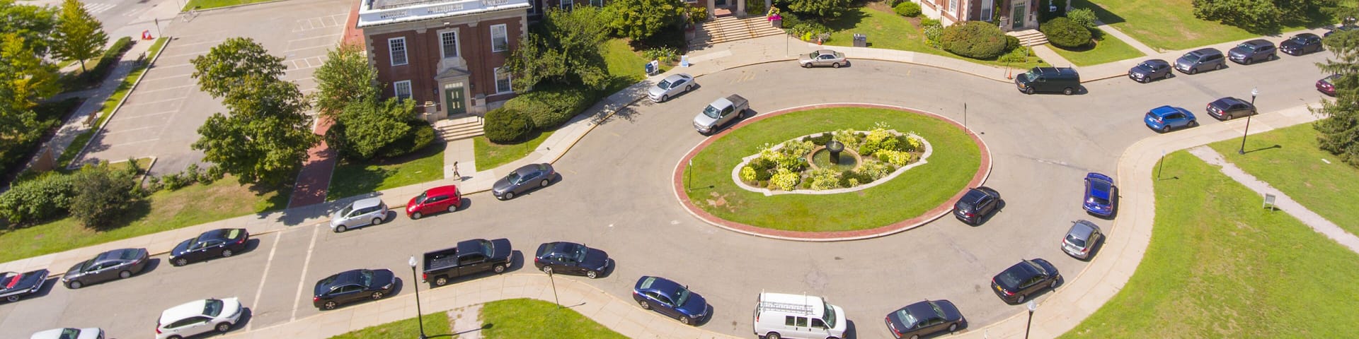 Newton City Hall aerial view in downtown Newton, Massachusetts, USA.