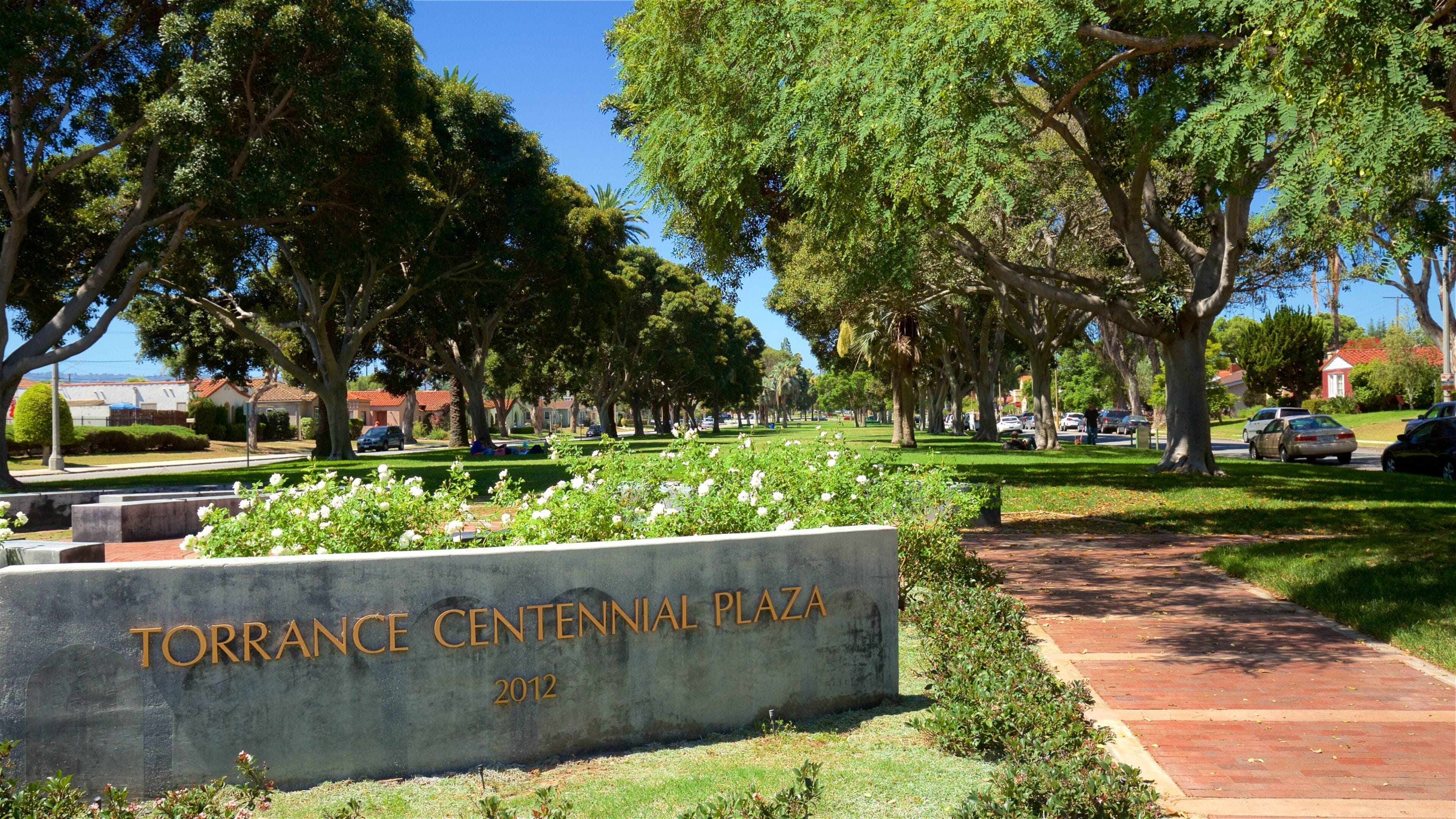 Torrance showing signage, a garden and wild flowers
