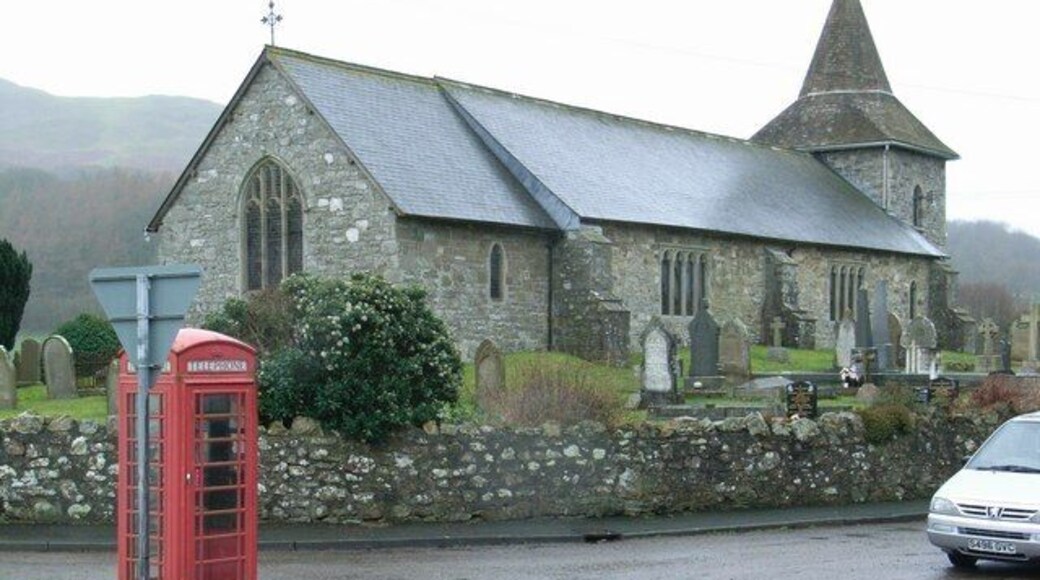 St. Tecla's Church, Llandegley With part of Llandegley Rocks in the background.