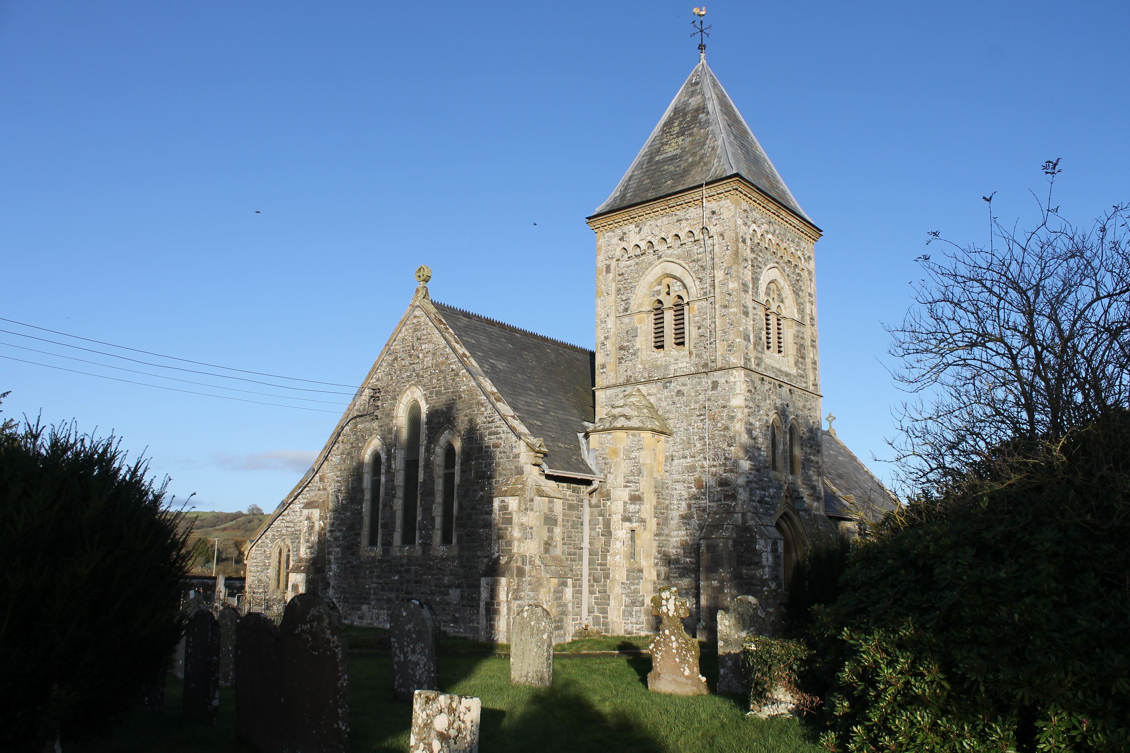 Nat Grid No: SO0869864302. Church of St Padarn , Llanbadarn Fawr, between Builth Wells and Newtown, Mid Wales. Erected in 1879, replacing a stone church here in the first half of the 12thC. See: https://en.wikipedia.org/wiki/Llanbadarn_Fawr,_Powys