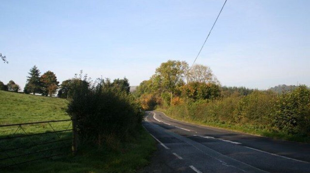 Road to Builth The road to Builth as it passes the track to Ffynnonau