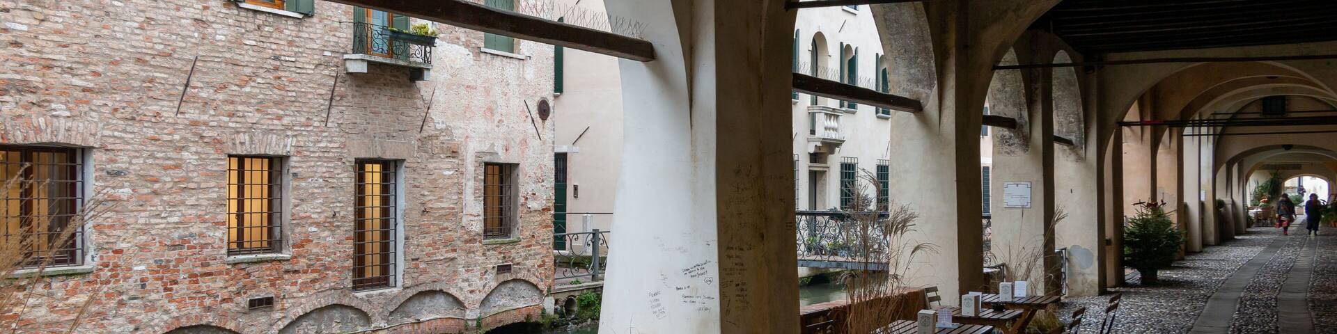 the arcades along the Buranelli canal in the historic center of Treviso
