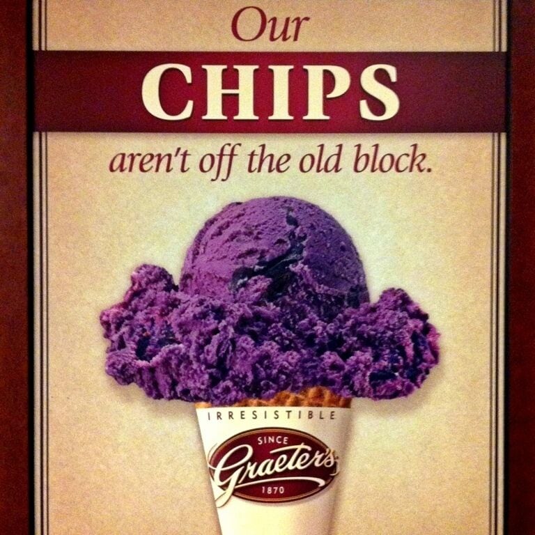 World-class ice cream, made daily in small batches using French Pots to prevent any air from being folded in. The ice cream comes out extremely smooth and dense. Even their chocolate chunks are famous, made by pouring liquid chocolate into the pot as it's churned.

You can find Graeters at Kroger affiliates nationwide, but here in southern Ohio you can visit their shops for a fresh experience. My most recent indulgence - a toffee chip and butterscotch shake.

Note: The purple ice cream pictured here is real and delicious. It's called Black Raspberry Chip.