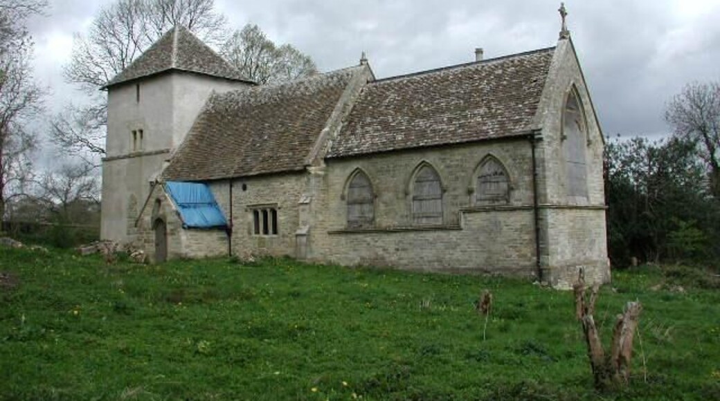 Newington Bagpath (Glos) St Bartholomew's Church. The sad semi-derelict church, sold by the Gloucester diocese and still awaiting conversion by its new owners at the point of submission of this picture, which dates from 2002