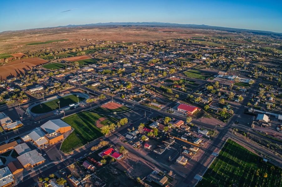 Aerial view of the small Arizona Town of Snowflake