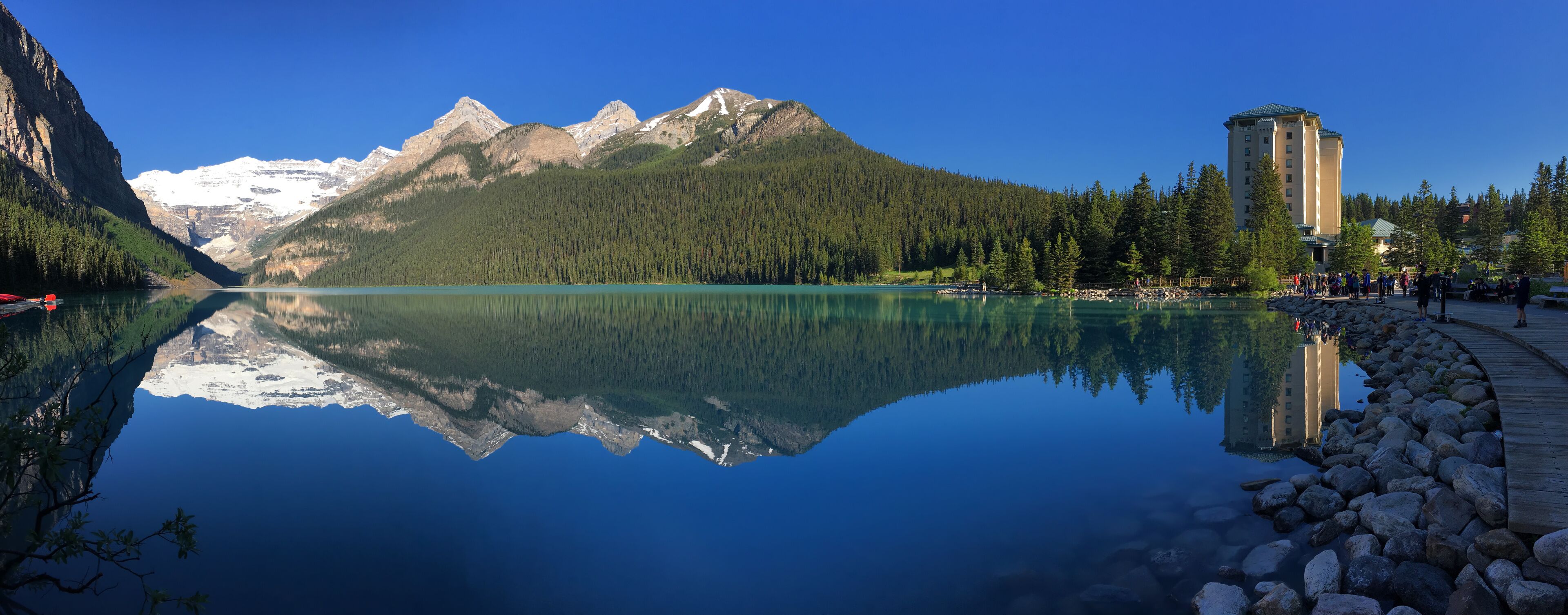 Lake Louise at sunrise, mountain lake in Rocky Mountains, Banff National Park, Canada