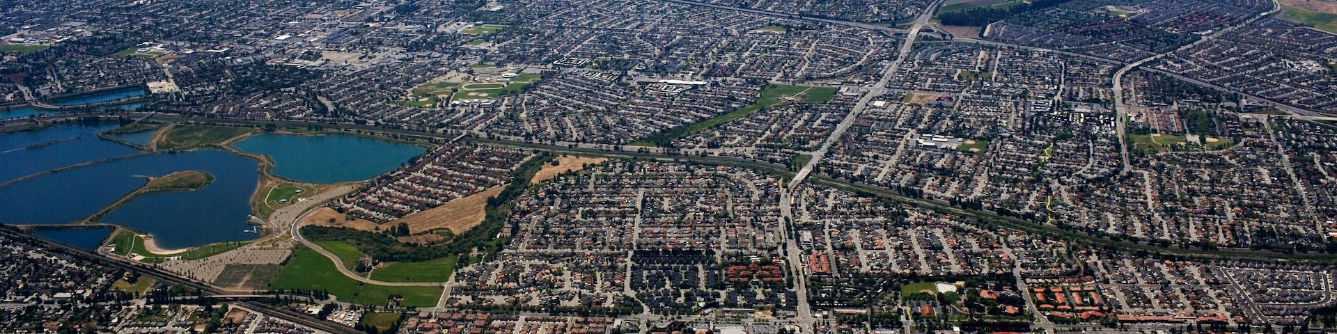 BGNNX7 aerial view above Union City Fremont Newark California