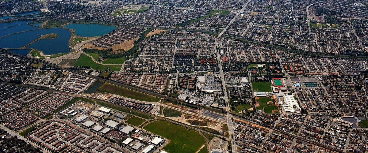 BGNNX7 aerial view above Union City Fremont Newark California