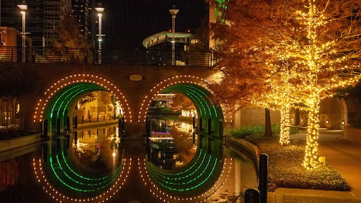 The Waterway at The Woodlands in Texas at night.