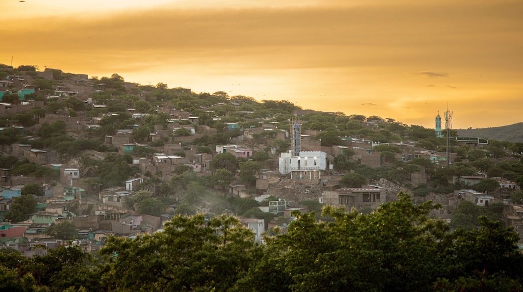 High angle view of the city of Dire Dawa, Ethiopia at sunset.