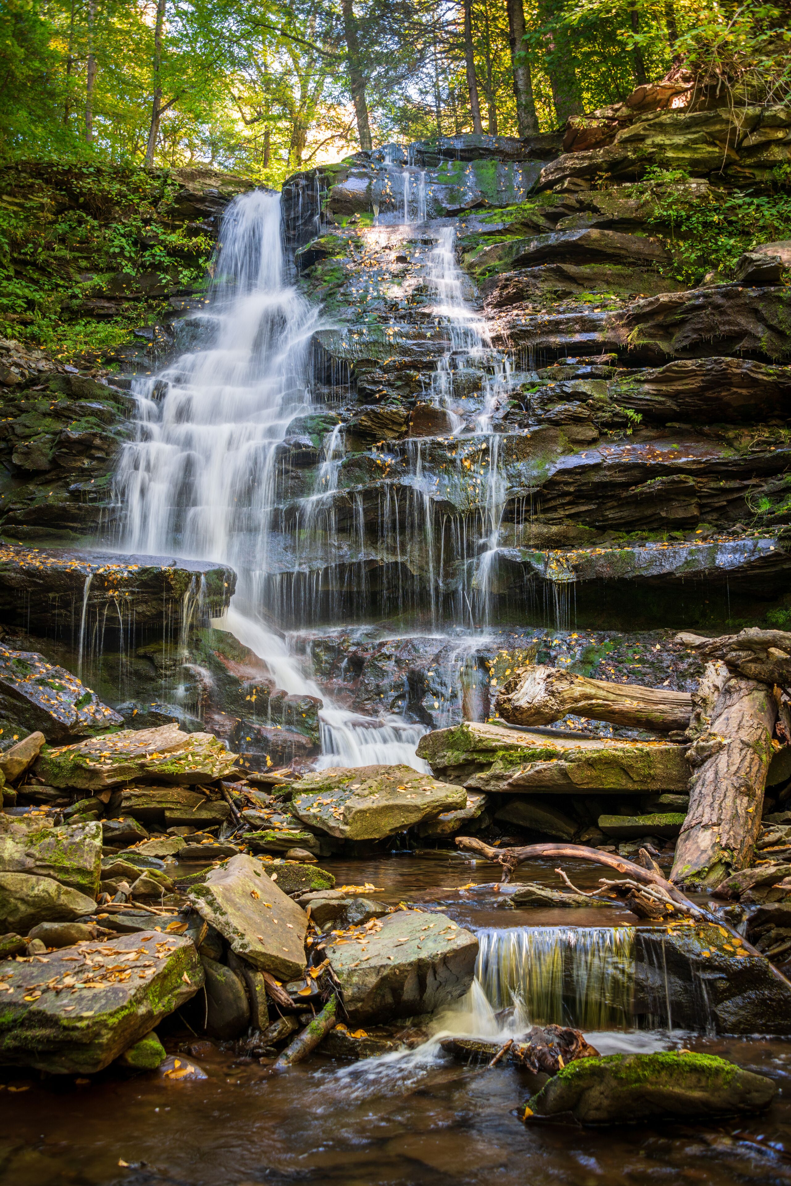 Beautiful Waterfall at Ricketts Glen State Park, in Columbia, Luzerne, and Sullivan counties in Pennsylvania