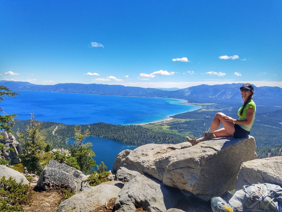 Quick stop on our backpacking journey to take in these amazing views of Tahoe at Maggie's Peak. #hiking
