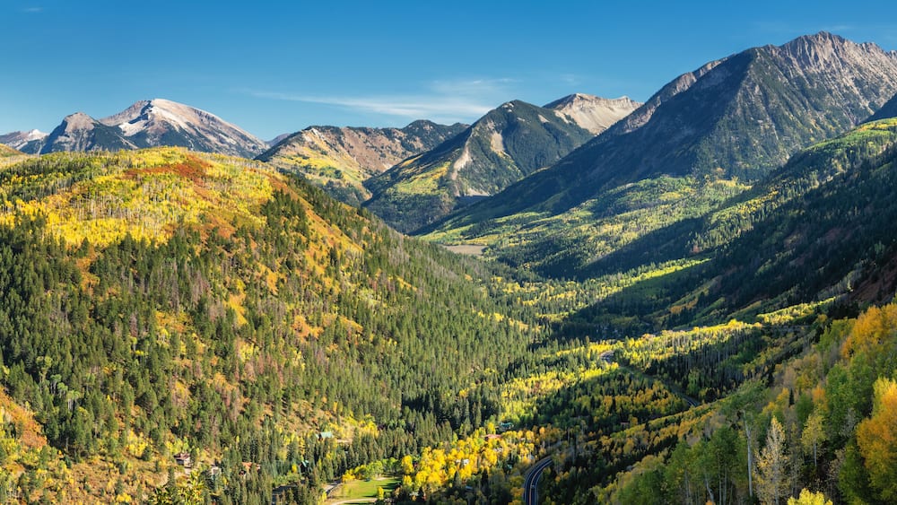 Golden Autumn Aspen on scenic highway 131 at McClure Pass - Colorado Rocky Mountains