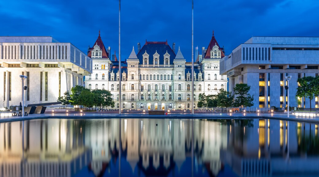 New York State Capitol building at night, Albany NY