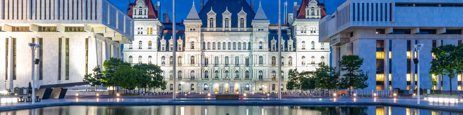 New York State Capitol building at night, Albany NY