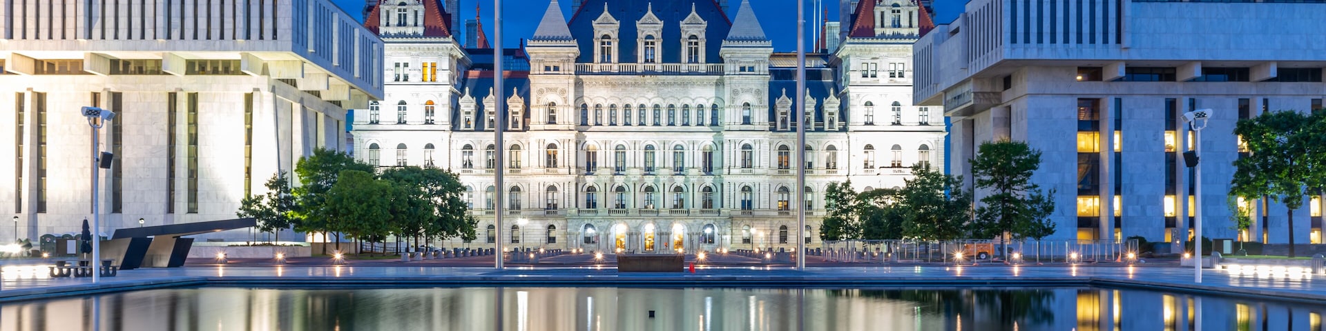 New York State Capitol building at night, Albany NY