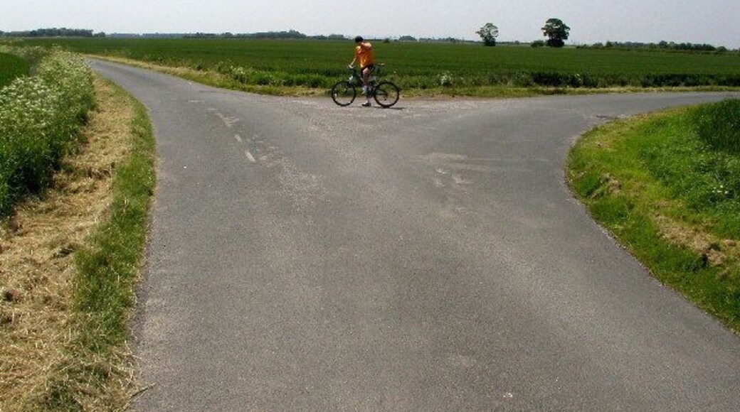 Fork in the road south of Keyingham, East Riding of Yorkshire, England. Looking south from MR: TA23682449.