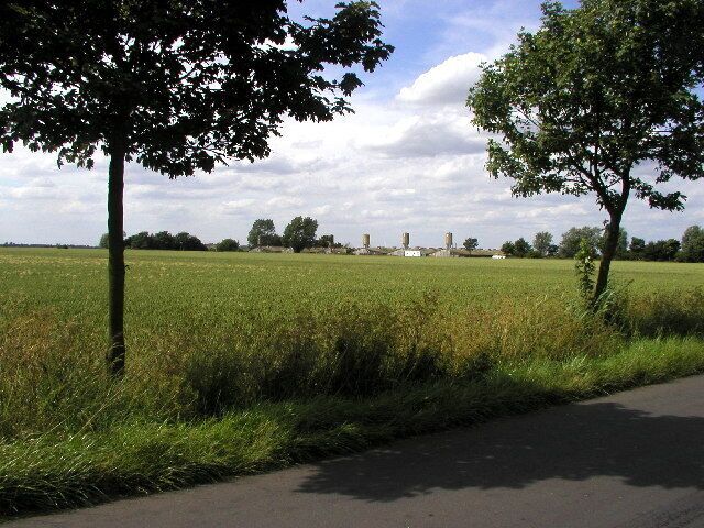 Distant Piggery, south of Ottringham, East Riding of Yorkshire, England. One of many piggeries in the Holderness area. Picture taken from MR: TA26582307 looking NW.