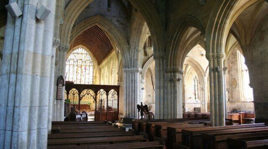 St.Patrick's nave, Patrington, East Riding of Yorkshire, England. Exquisite clustered piers and foliate capitals looking towards the crossing in St.Patrick's church.