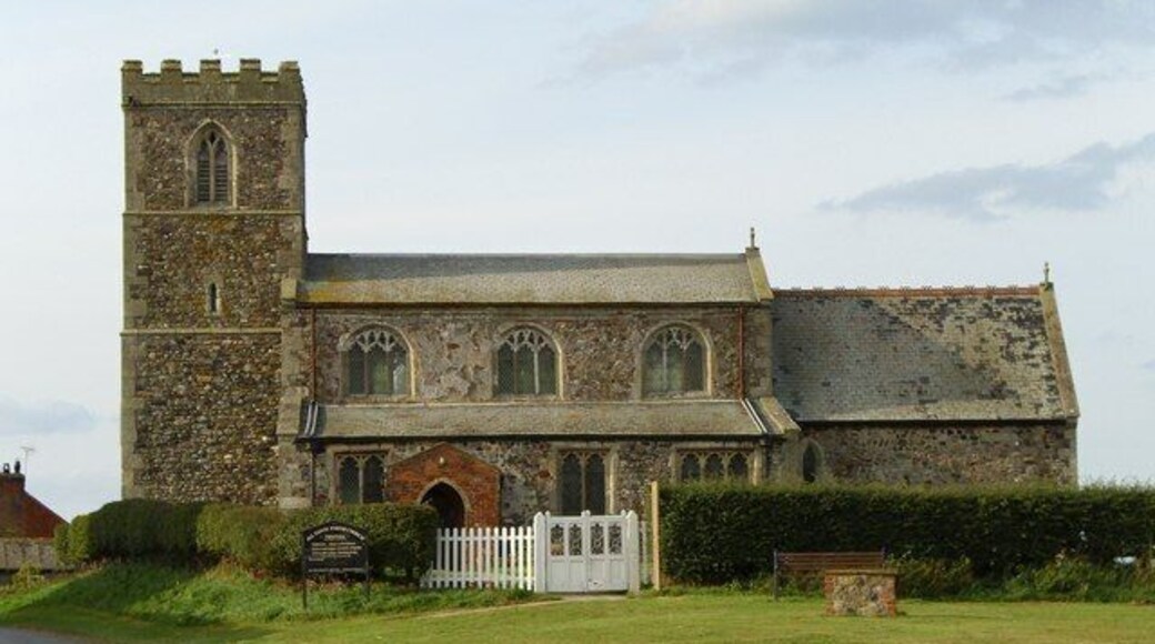 Church of All Saints, Tunstall, East Riding of Yorkshire, England. The church is well sited on a low hill some 400m from the sea. Though much of the building is medieval, there was an extensive restoration in 1873/4 during which the chancel was rebuilt and a brick south porch added. There is some Norman work inside as well as a 13th century priest's doorway. Much of the rest is of the Perpendicular period.