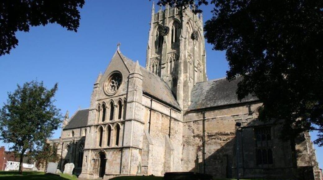 St.Augustine's Church, Hedon, East Riding of Yorkshire, England. The 128ft high Perpendicular tower rises from an Early English church.