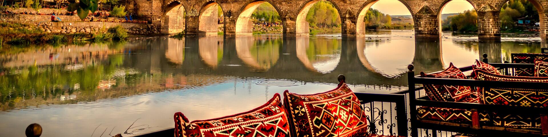 Diyarbakir, Turkey historic ten-eyed bridge view(on gozlu kopru)