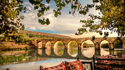 Diyarbakir, Turkey historic ten-eyed bridge view(on gozlu kopru)