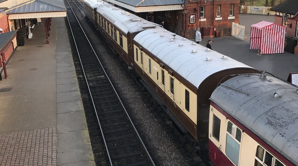 Sheffield Park station start of one of the longest price of track that steam trains run on