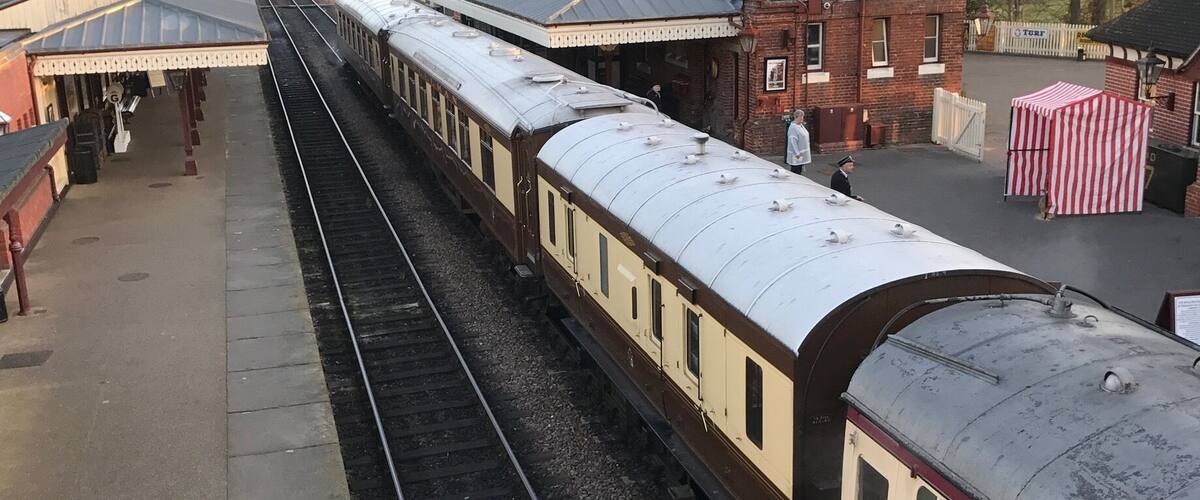 Sheffield Park station start of one of the longest price of track that steam trains run on