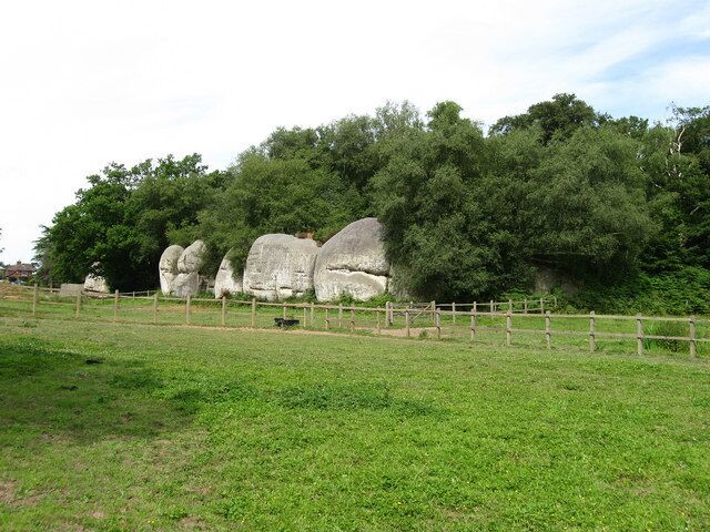 Hermitage Rocks A grey sandstone rock outcrop near High Hurstwood now part of someone's back garden. The rocks once provided shelter to Mesolithic hunting parties with worked flint discovered dating back to around 6000BC. The caves which provided shelter for the hunting party was also home to a medieval hermit who allegedly baptised people in a nearby spring. Beyond the Reformation it appears the cave was used as a place of quarantine for those with infectious diseases before becoming a popular 18th century tourist destination. The rocks are on private land belonging to The Hermitage which can just be seen to the extreme left of the shot, however, a footpath that runs from Fowley Lane to Hurstwood Wood cuts through the bottom of the land which has been turned into paddocks.
