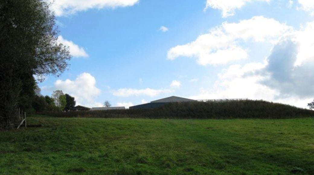 Uphill view of barn roofs at Chelwood Farm