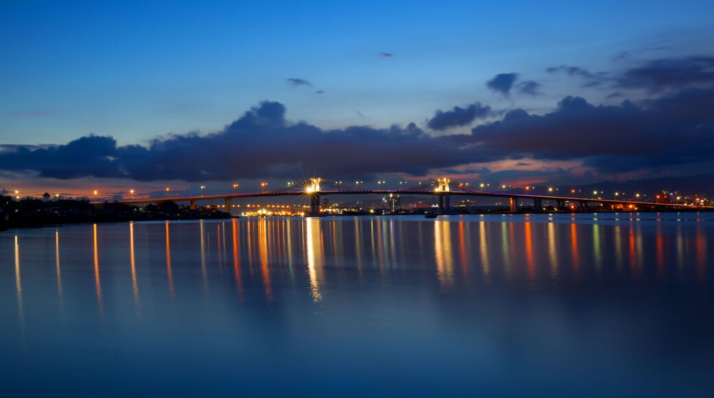 two Mactan Bridges with reflections in Water, night shoot, long expose