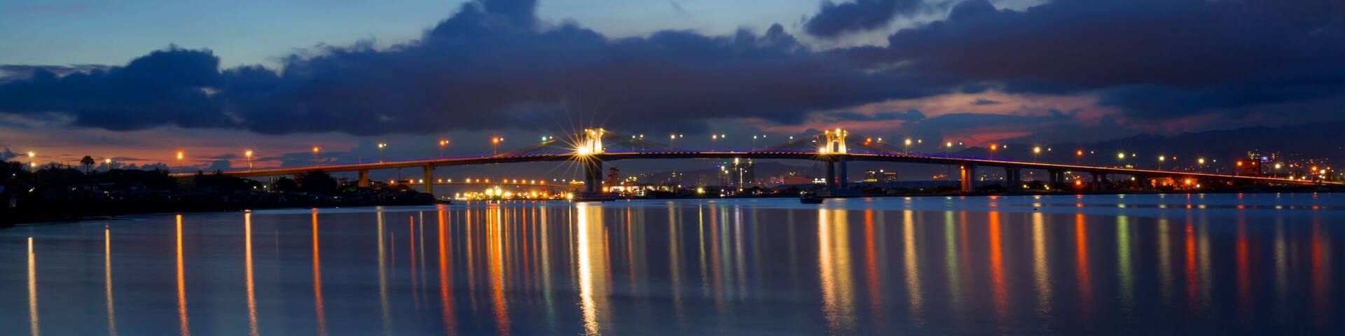 two Mactan Bridges with reflections in Water, night shoot, long expose