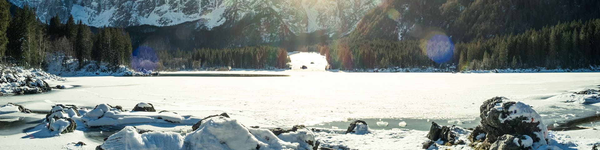 Fusine Lakes panoramic photo, Friuli Venezia Giulia, famous mountain destination, Italy