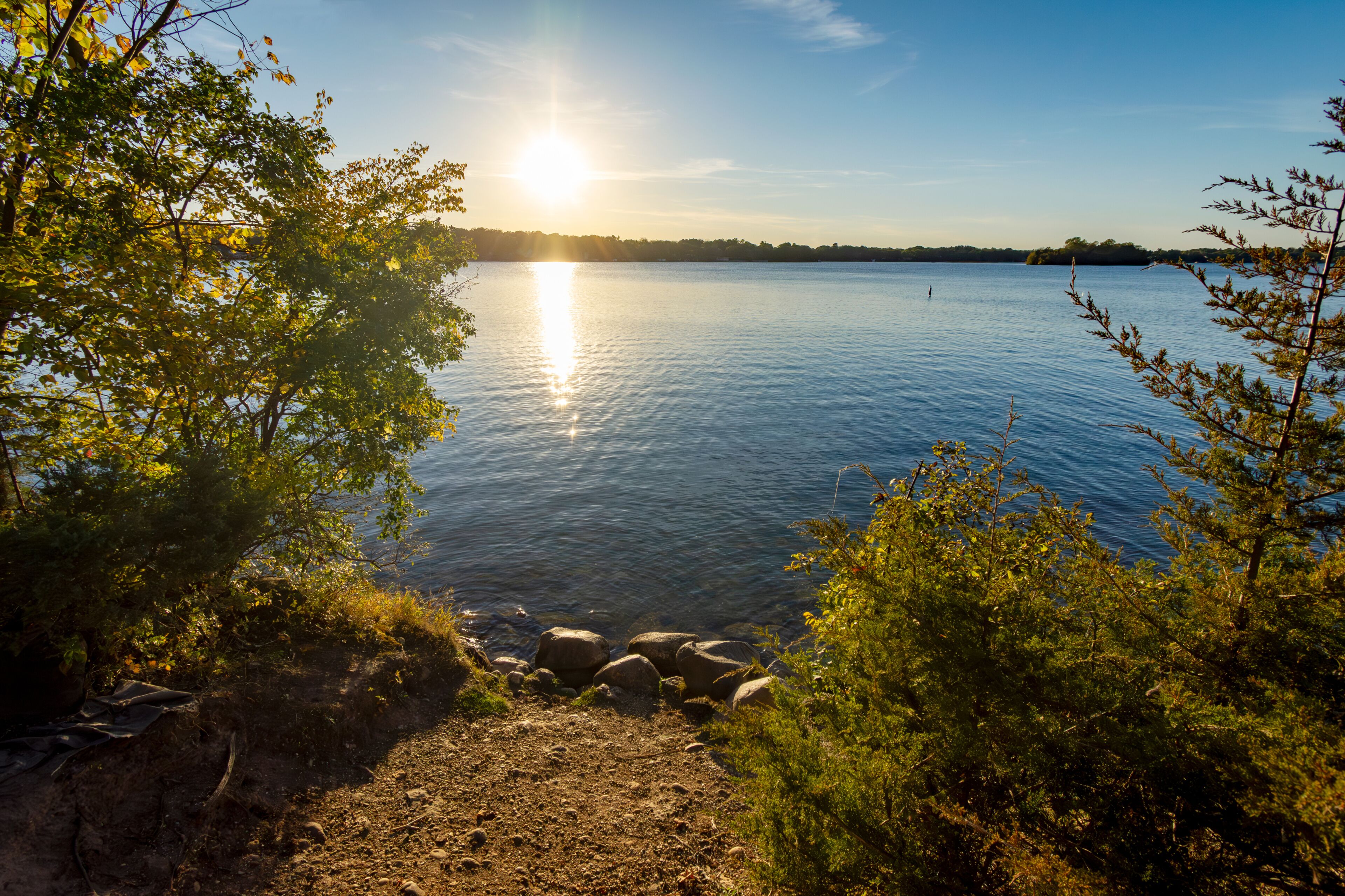 Sun in the late afternoon on a Wisconsin lake in early October.