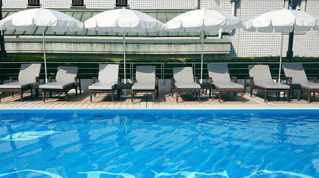 A little distance from downtown Kobe, this hotel has a small rooftop pool for you to enjoy. The lounge chairs are quickly full but it's the perfect spot to read a book or snooze under the sun.
As the hotel is quick close to Kobe Airport, I recommend it for people who are heading that way or for anyone who doesn't mind using the monorail transportation to get to downtown Kobe.