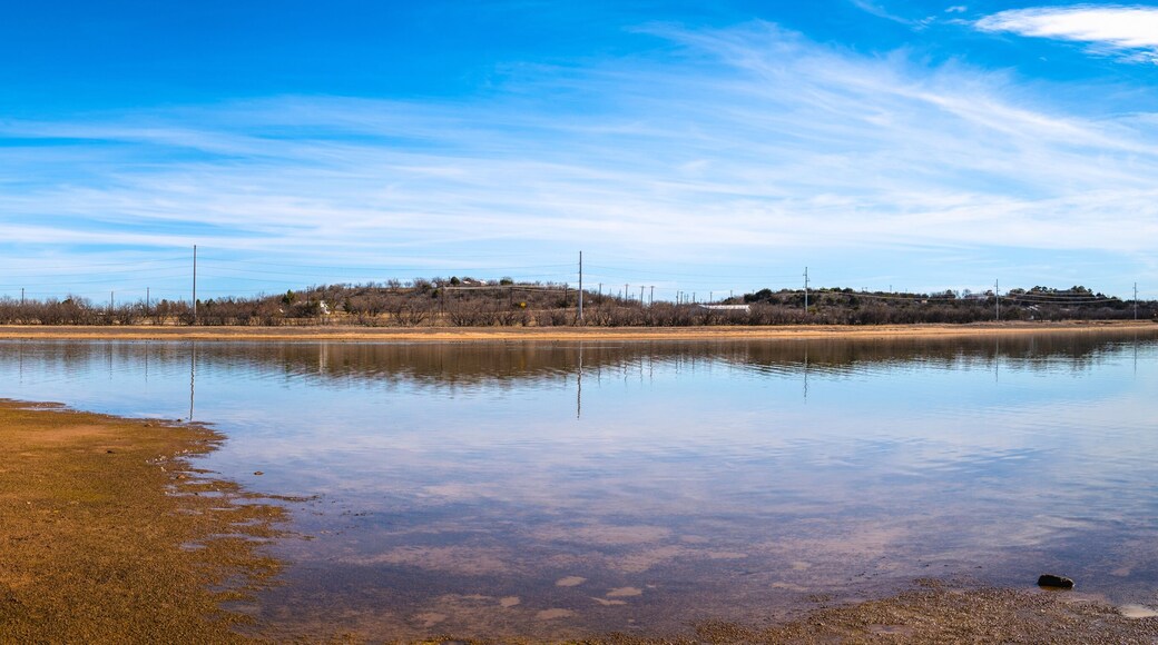 Tranquil sunny landscape of curving cove at Lake Fort Phantom Hill in Abilene, Taylor and Jones Counties, Texas, USA
