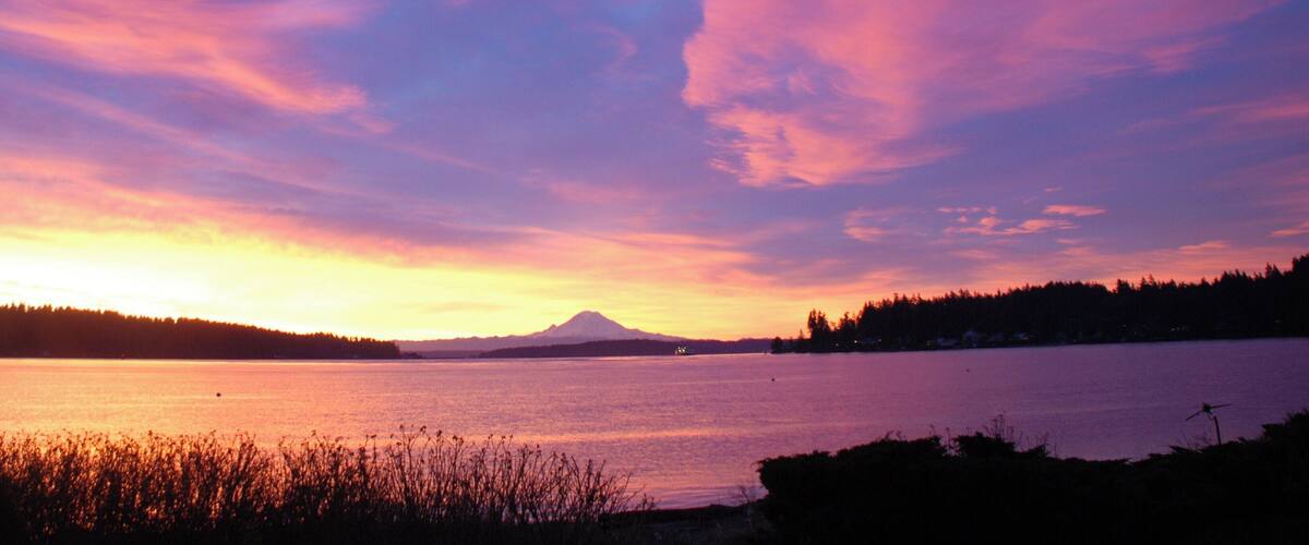 Mount Rainier is in a class by herself, as seen from the estuary on the south end of the island. Get a coffee from Pleasant Beach marketplace, rent a paddleboard from Bainbridge Island Outfitters, and get on out there.
