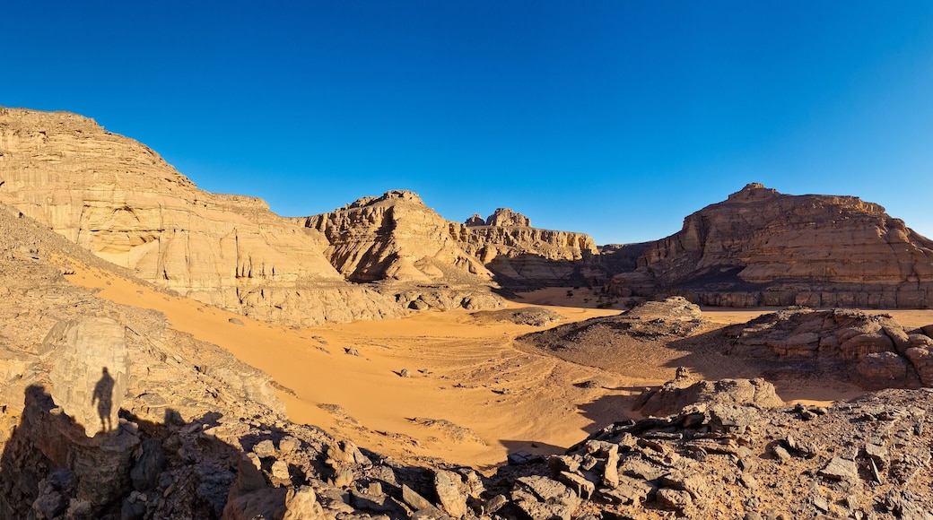 Large panorama image of the rocky Sahara desert