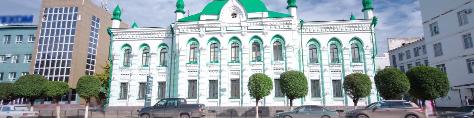 Beautiful 18th century building in the center of Uralsk timelapse hyperlapse. Western Kazakhstan.
