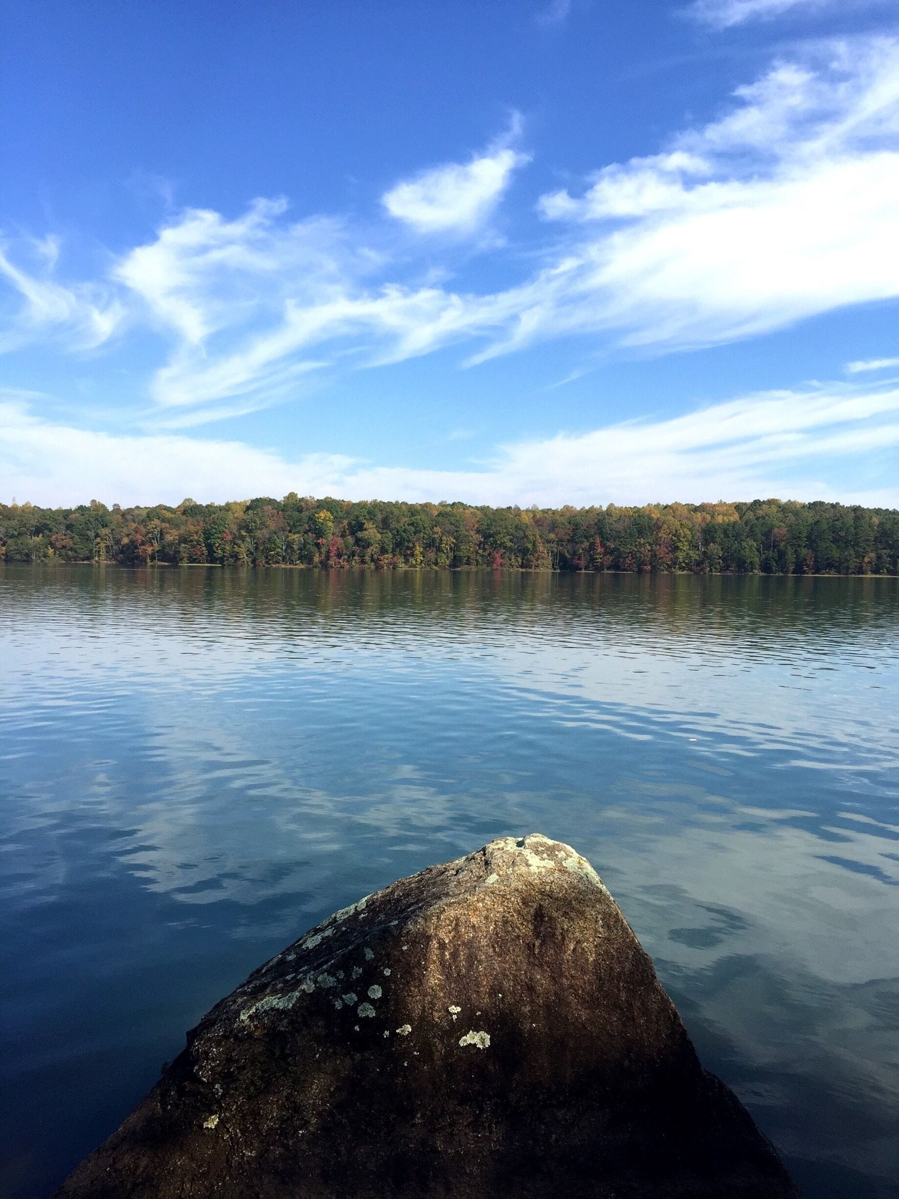 Lake Norman, Huntersville, NC. Launch kayak from Launch #1 at Latta Plantation just past equestrian center. Includes kayak launch ramps. Beautiful fall colors this week and wide open spacious area to kayak without a lot of power boats. Great views and lots of large boulders.