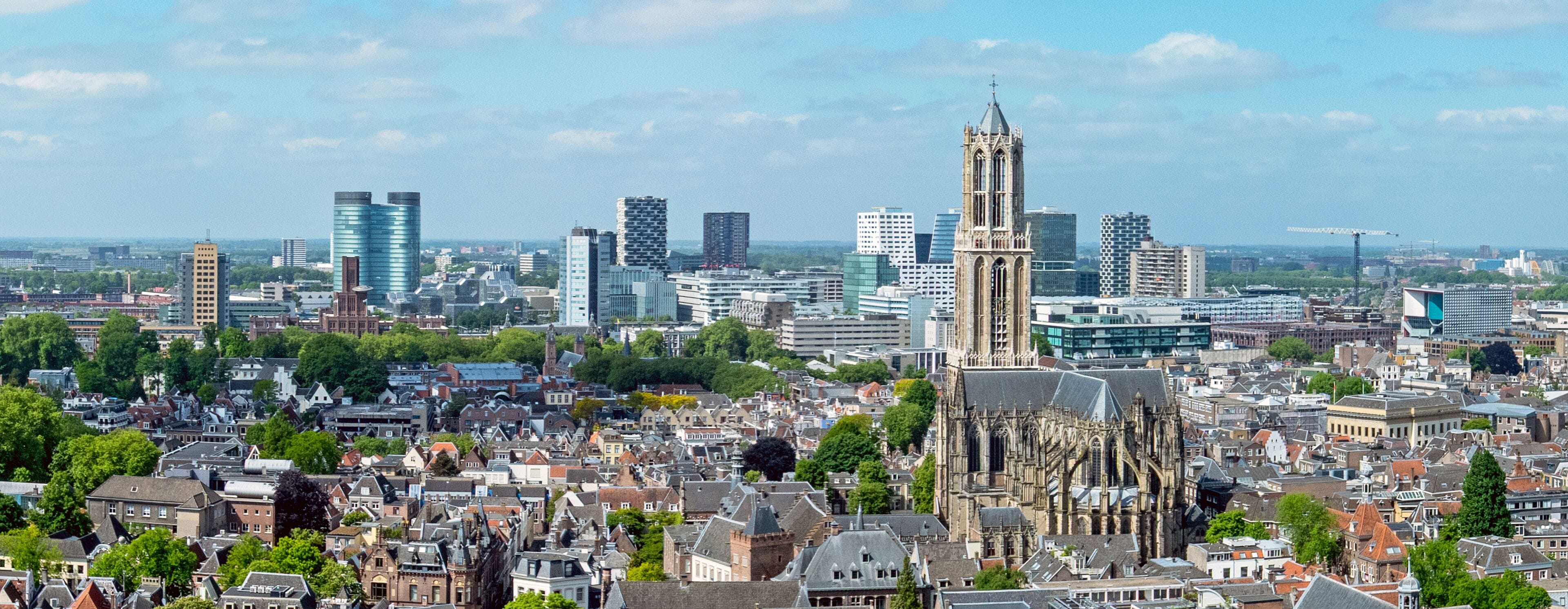 Aerial from old and new buildings in the city Utrecht in the Netherland