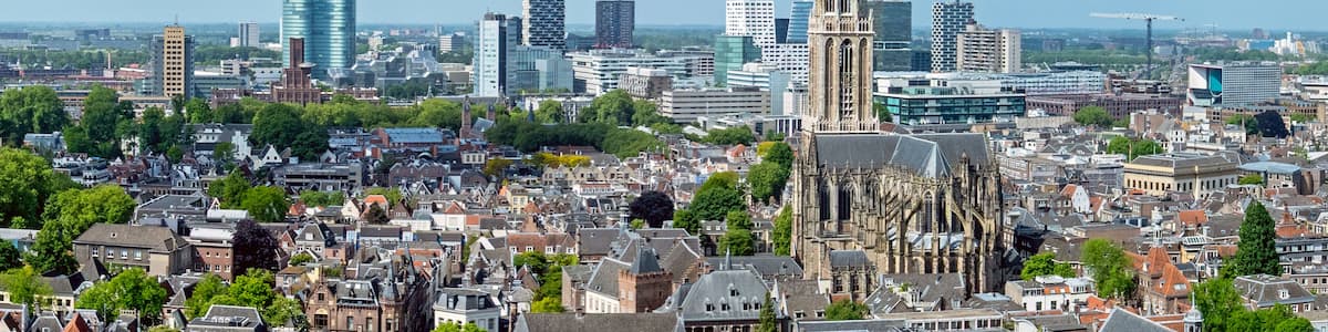 Aerial from old and new buildings in the city Utrecht in the Netherland