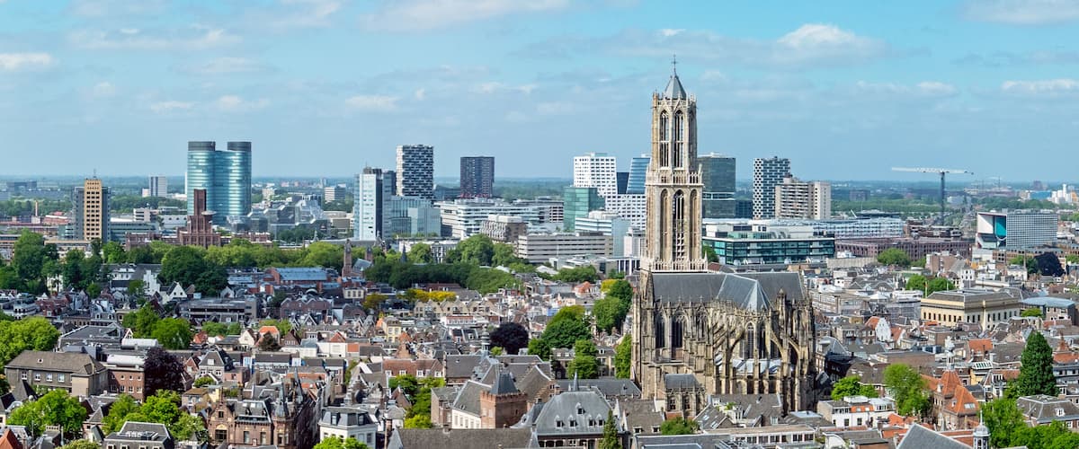 Aerial from old and new buildings in the city Utrecht in the Netherland