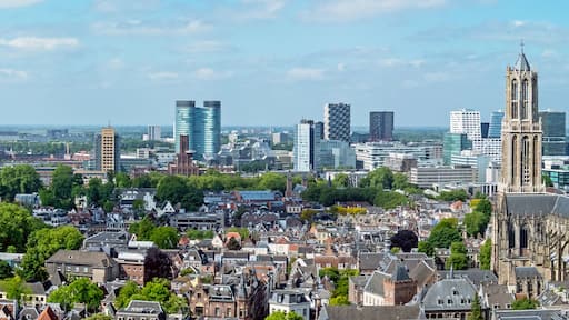 Aerial from old and new buildings in the city Utrecht in the Netherland