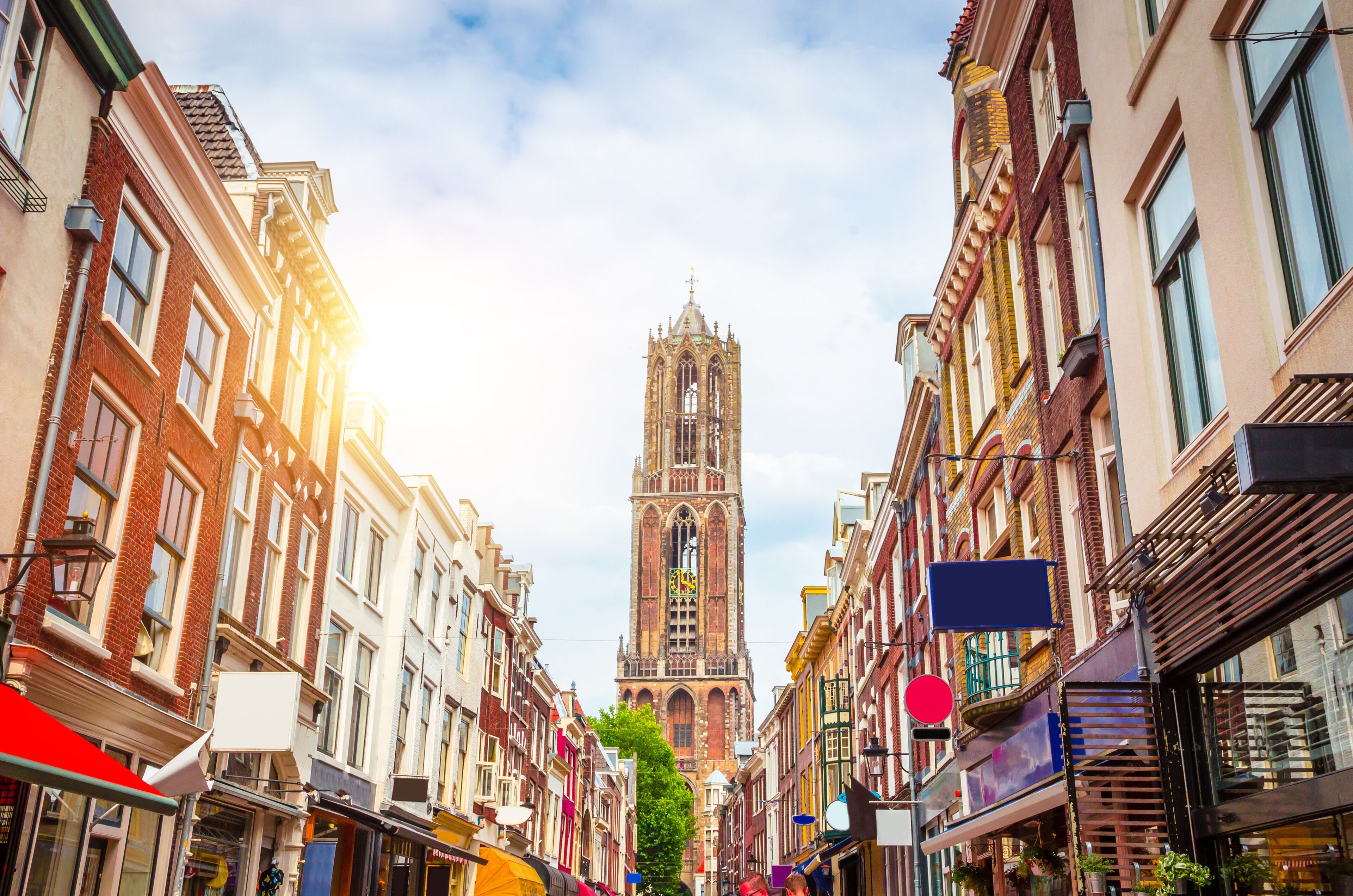 Traditional old street and buildings  in Utrecht, Netherlands.