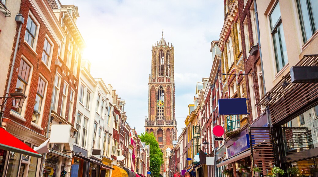 Traditional old street and buildings in Utrecht, Netherlands.