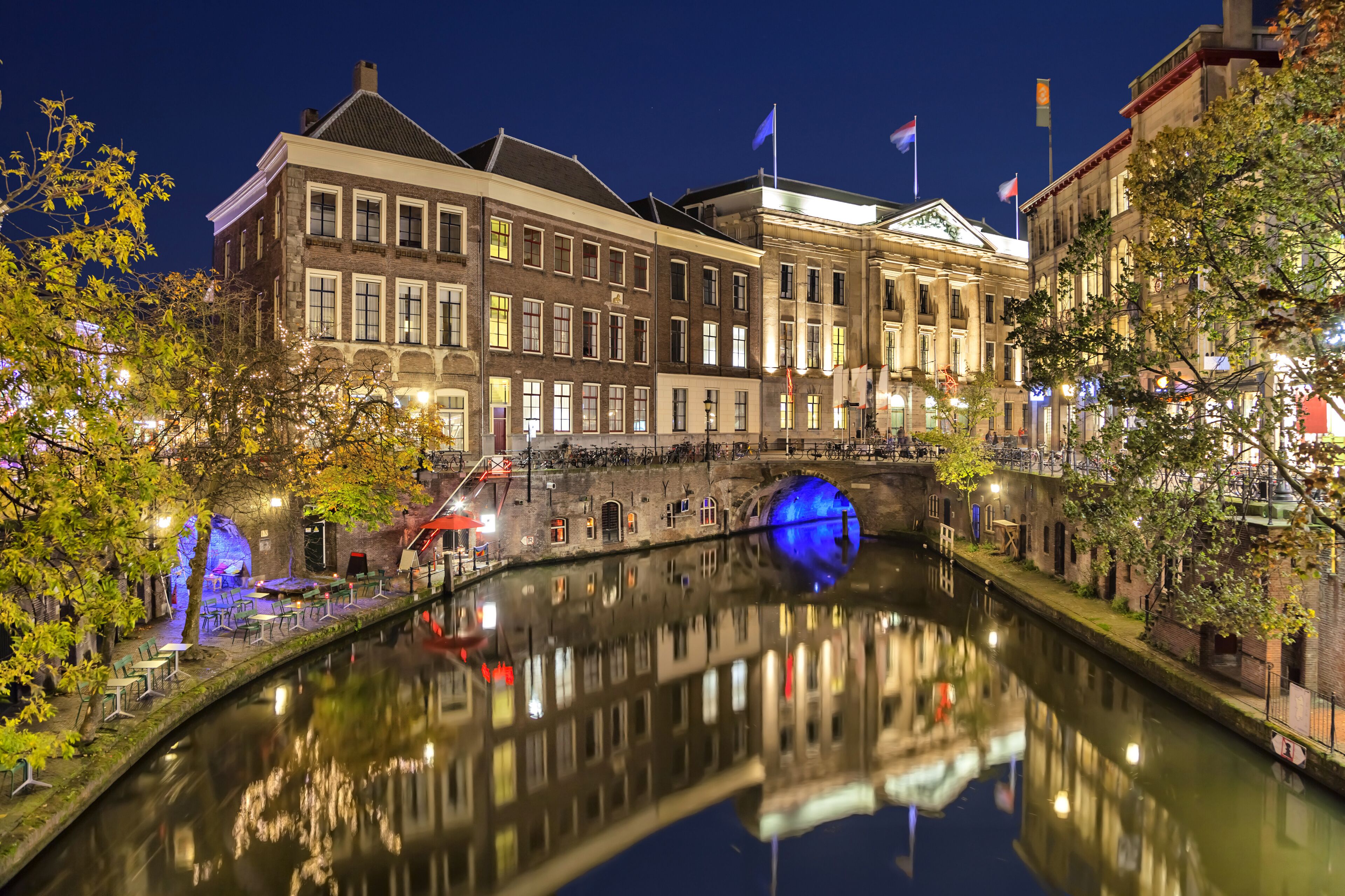 Canal in the historic center of Utrecht in the evening