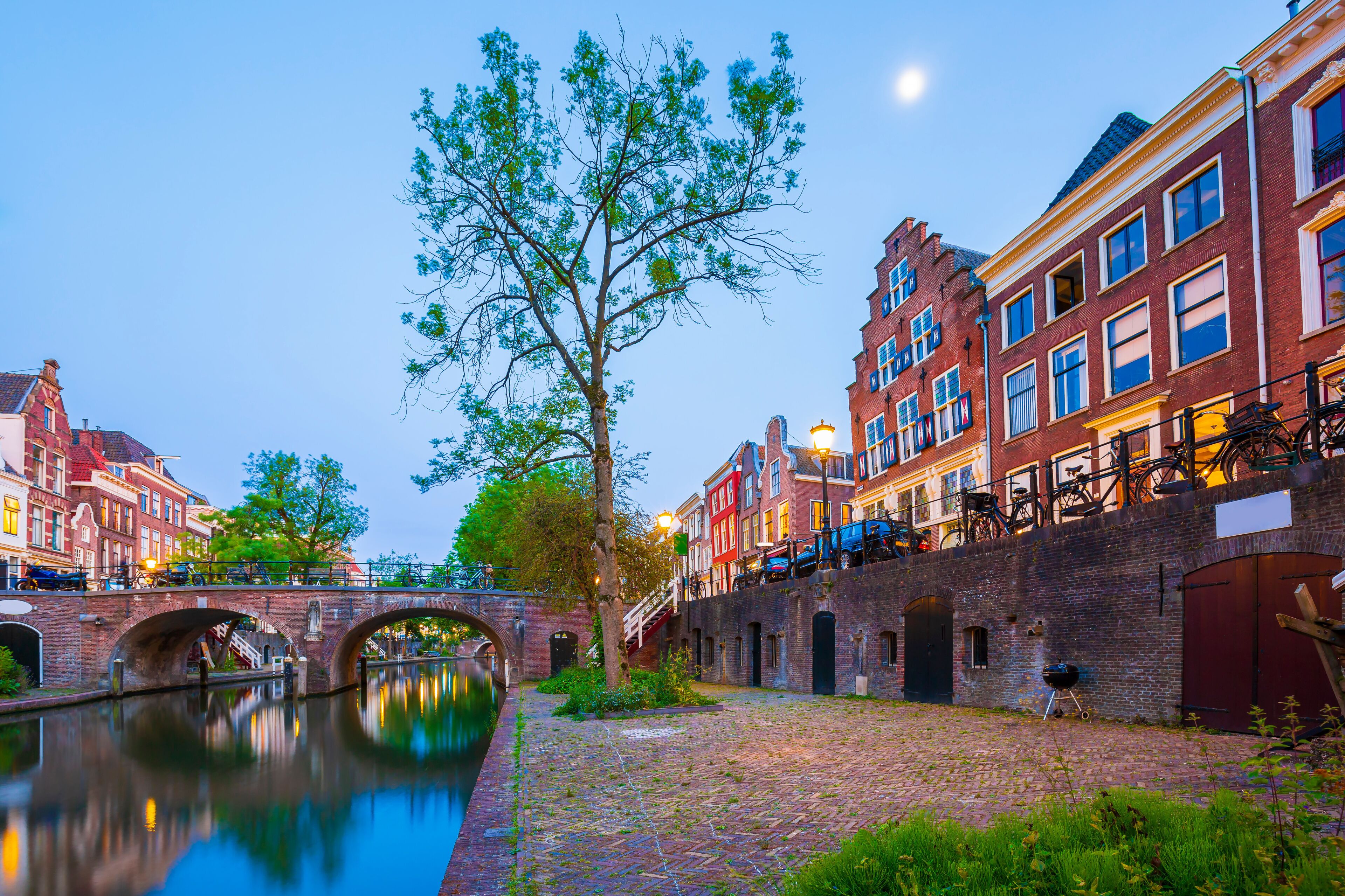 Traditional dutch houses, streets and bridges Utrecht
