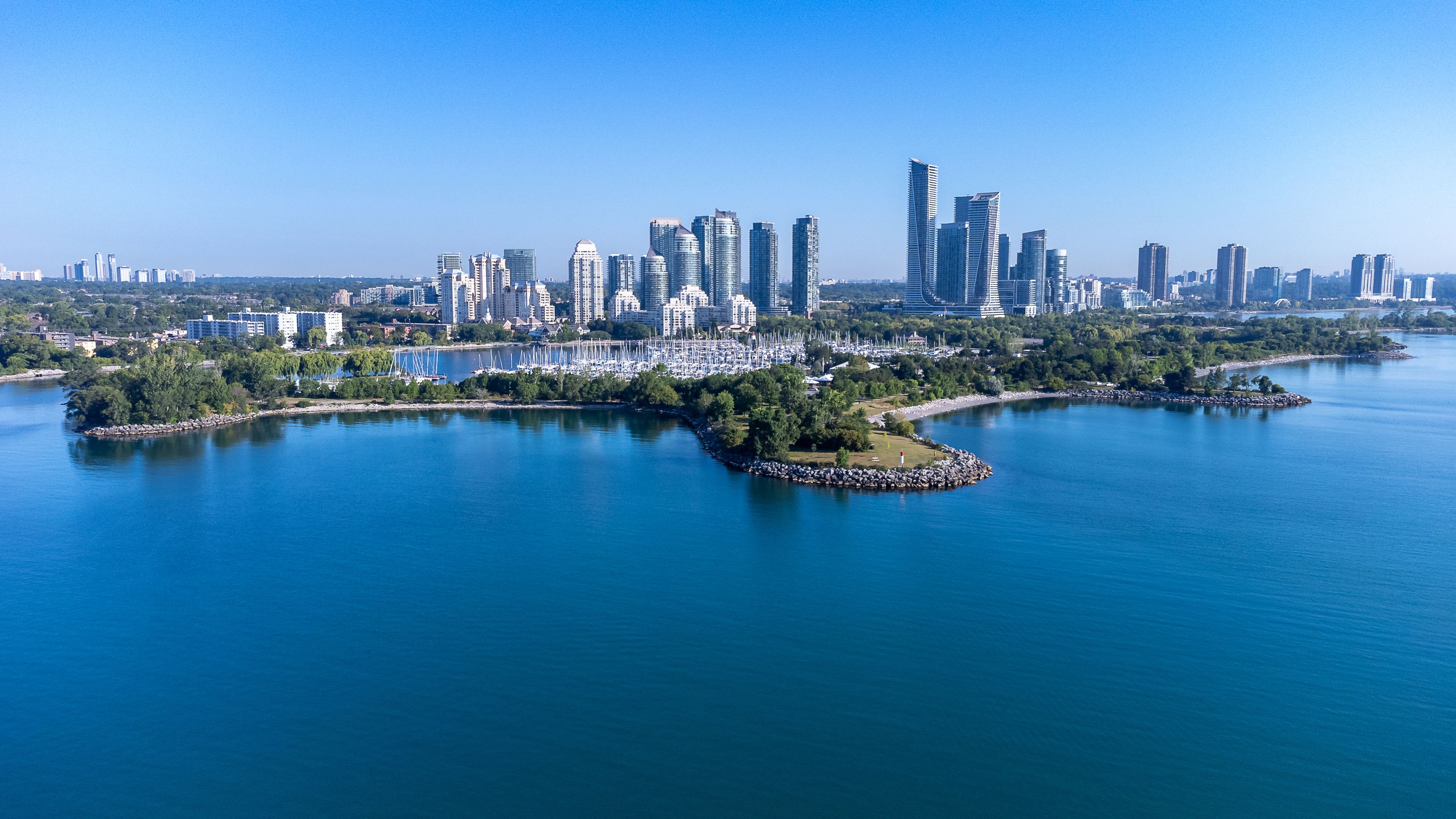 Humber Bay Park with Humber Bay Shores Skyline - Toronto Cityscape with Condominium Skyscrapers in the Summer Season - Mimico, Etobicoke, Ontario, Canada. 